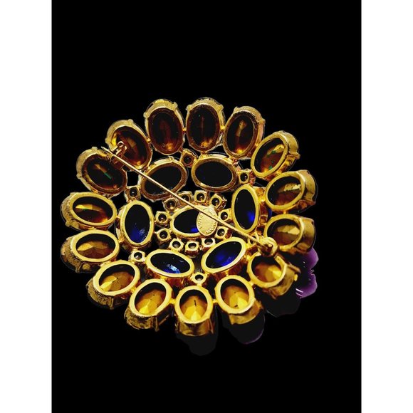 VTG Signed Daniel Swarovski Paris Rare Foil Glass Rhinestone Huge Runway Brooch - Picture 5 of 7